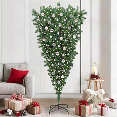 Upside-down Artificial Pre-lit Christmas Tree with Ball Set PVC Width 210 cm with 120 pink balls