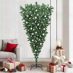 Upside-down Artificial Pre-lit Christmas Tree with Ball Set PVC Width 210 cm with 120 silver balls