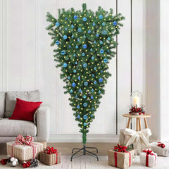 Upside-down Artificial Pre-lit Christmas Tree with Ball Set PVC Width 210 cm with 120 blue balls