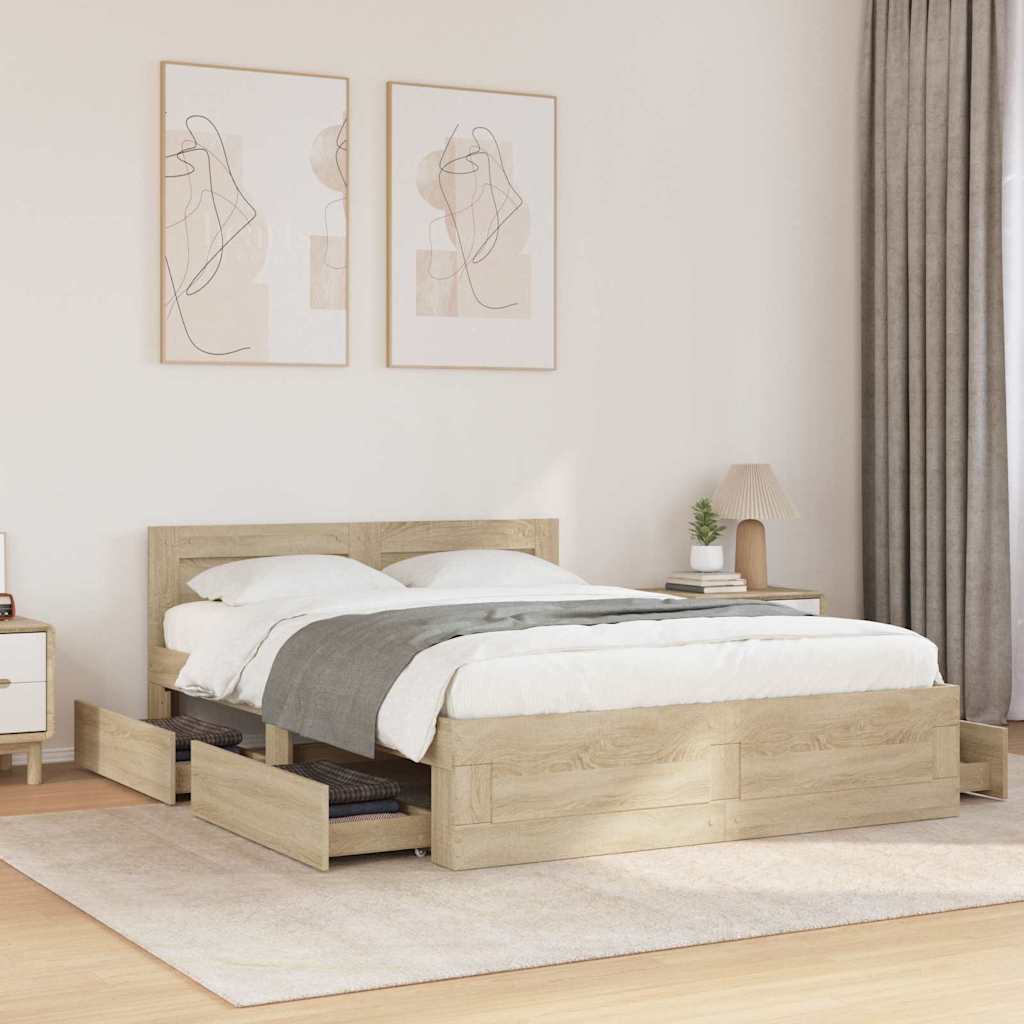 Bed Frame with Headboard without Mattress Sonoma Oak Full