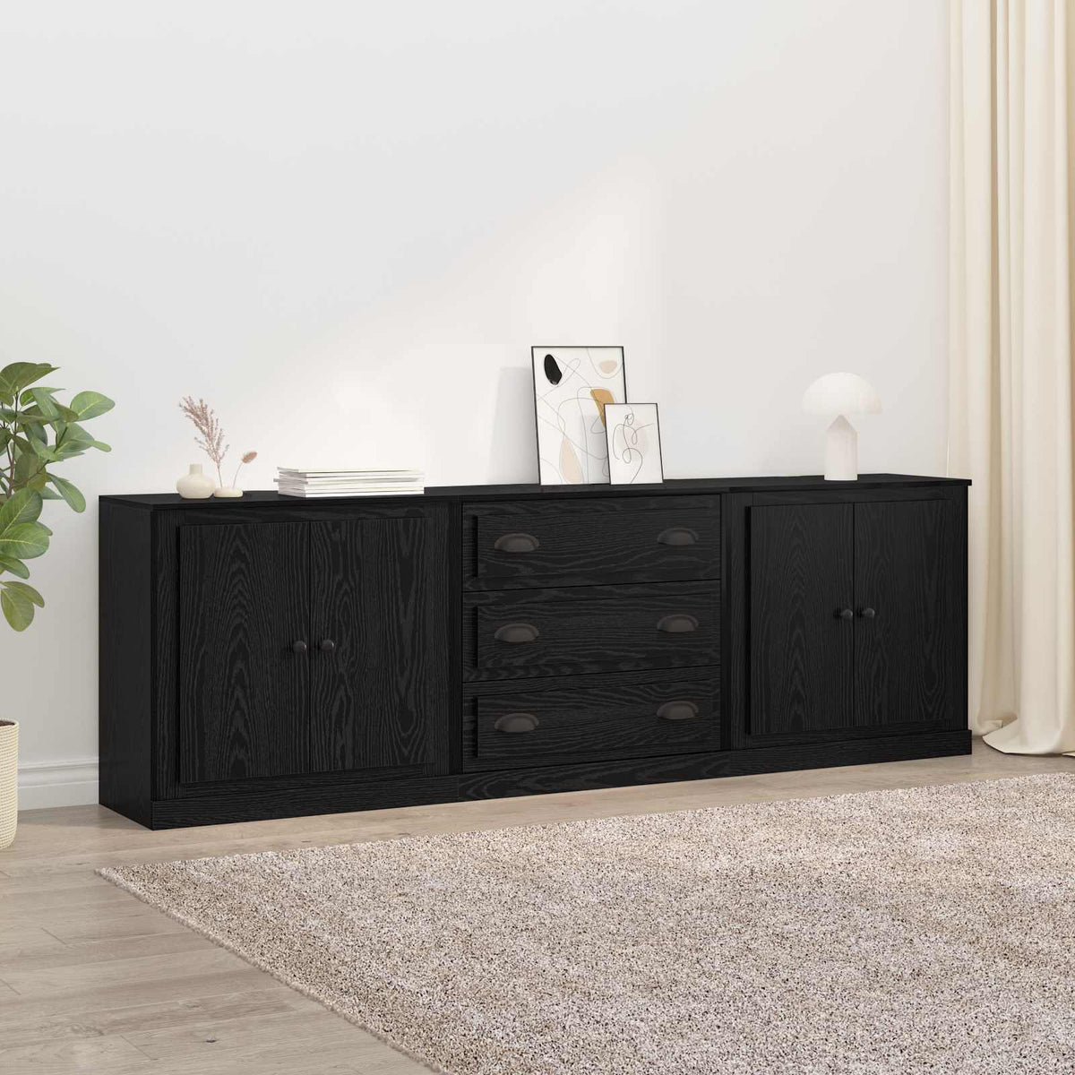 Sideboards 3 pcs Engineered Wood Black oak