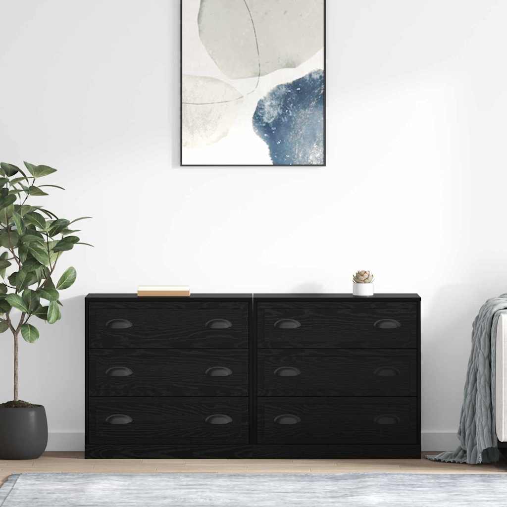 Sideboards 2 pcs Engineered Wood Black oak
