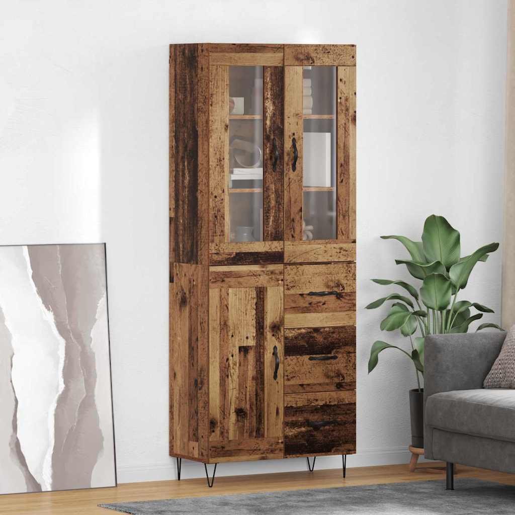 Highboard 69.5x34x180 cm Engineered Wood 1 Wood Door 3 Drawers Old wood