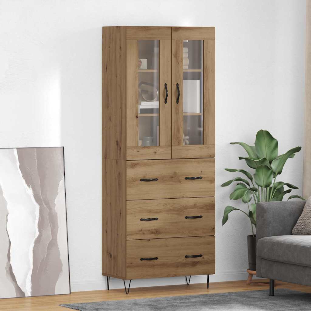 Highboard 69.5x34x180 cm Engineered Wood 3 Drawers Artisan oak