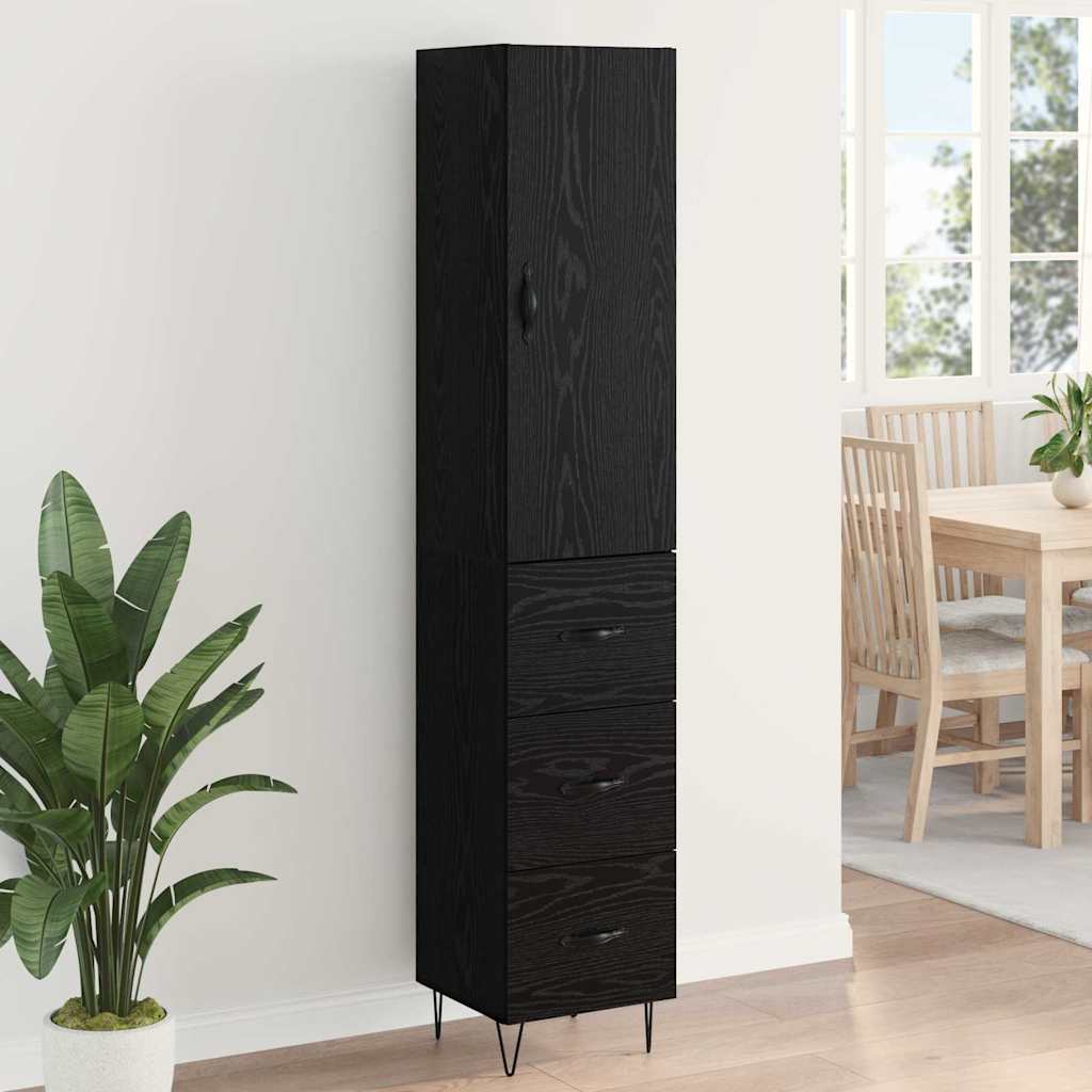 Highboard 34.5x34x180 cm Engineered Wood 3 Drawers Black oak