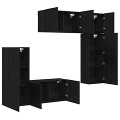 5 Piece TV Wall Units Engineered Wood Black oak