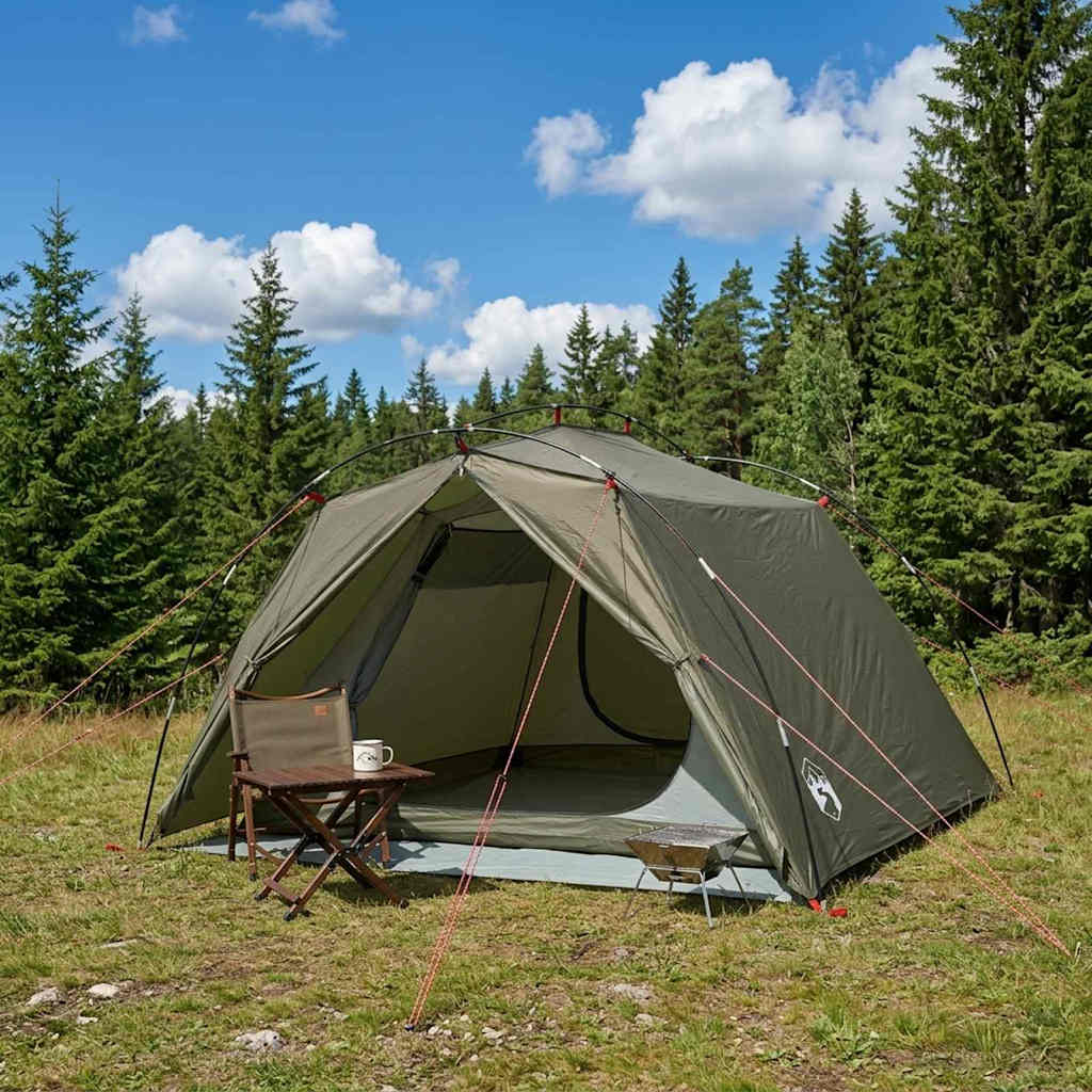 vidaXL Tunnel Tent 4-Person Olive Green 185T Polyester with PU Coating 1