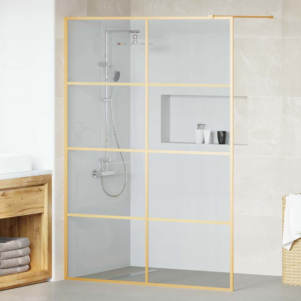 Walk-in Shower Wall Clear ESG Glass Transparent Gold 140 x 195 cm