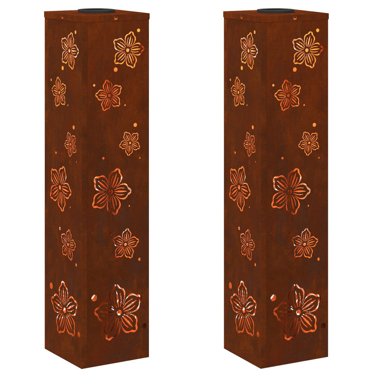 Solar LED Pathway Light 2 pcs Warm White 18 x 18 x 80 cm Five-petal Blossom Weathering steel