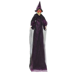 vidaXL Hanging Halloween Talking Witch SPOOKA Purple 216 x 125 cm 2