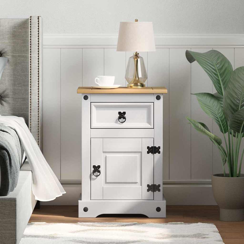 vidaXL Bedside Table Corona White 45 x 35 x 64 cm Solid Pine Wood 1