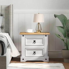Bedside Cabinet "Corona" 53x39x47 cm Solid Wood Pine White