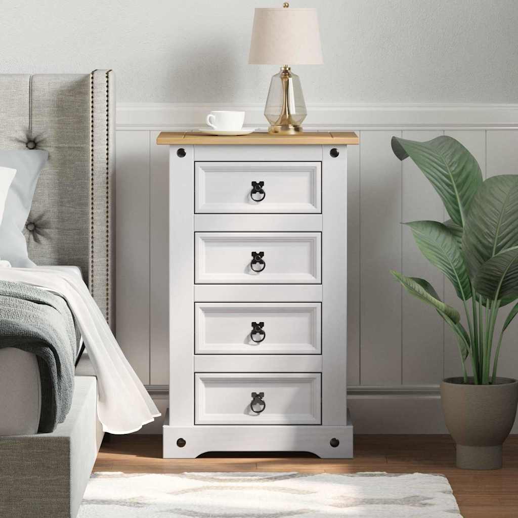 vidaXL Bedside Table Corona White 53 x 39 x 84 cm Solid Pine Wood 1