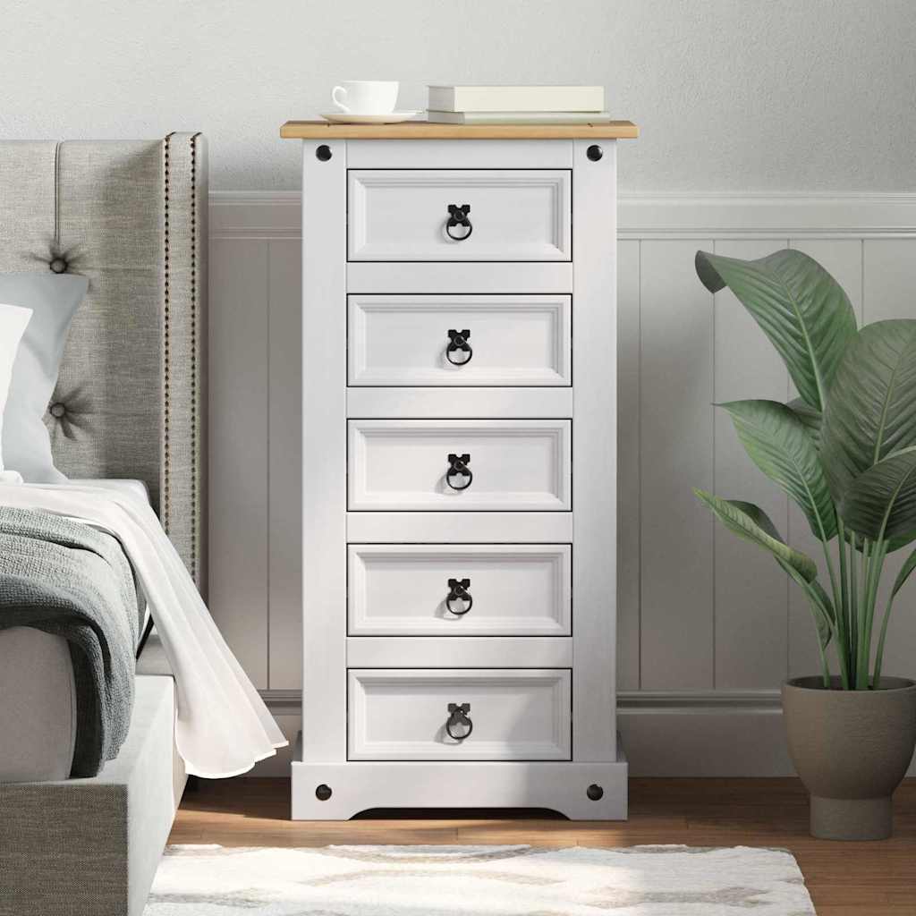 vidaXL Bedside Table Corona White 53 x 39 x 103 cm Solid Pine Wood 1