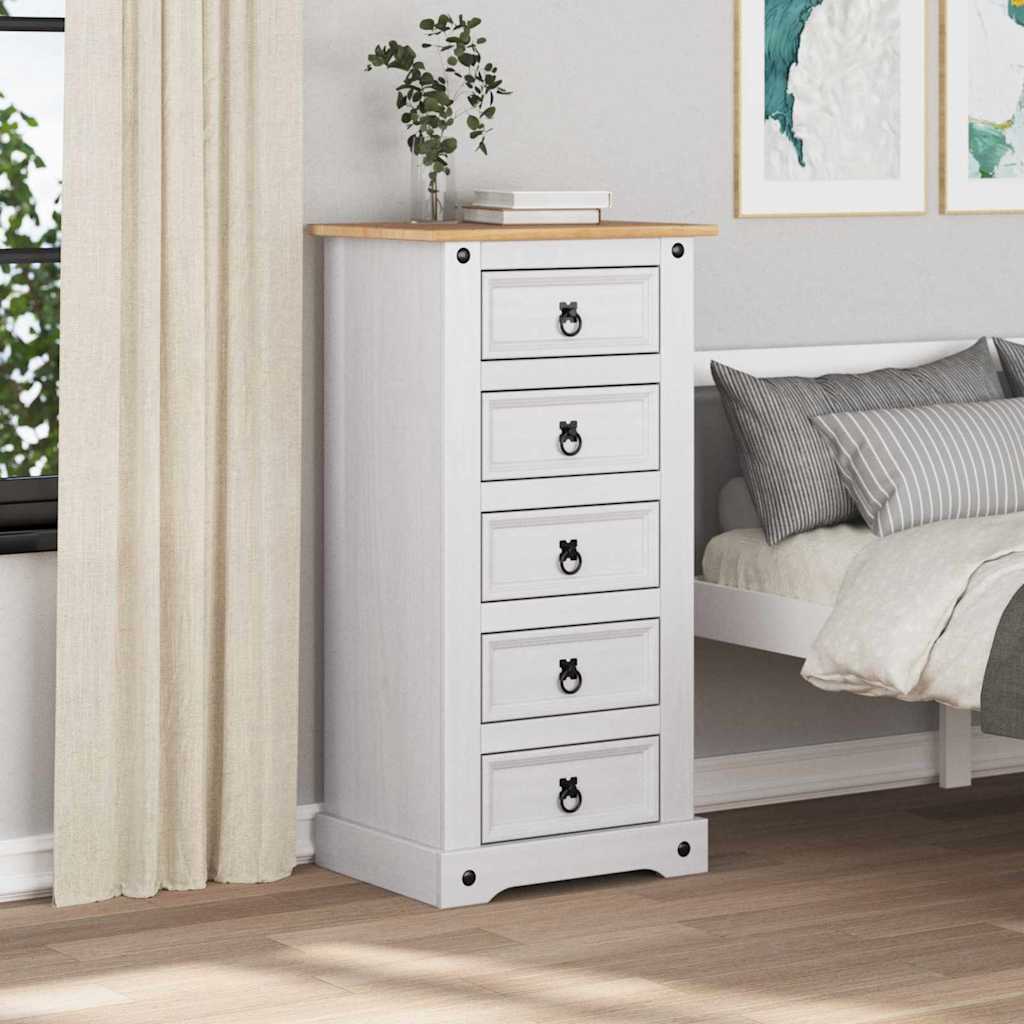 vidaXL Bedside Table Corona White 53 x 39 x 103 cm Solid Pine Wood 4
