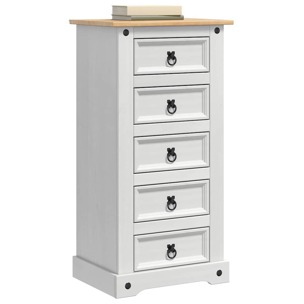 vidaXL Bedside Table Corona White 53 x 39 x 103 cm Solid Pine Wood 3