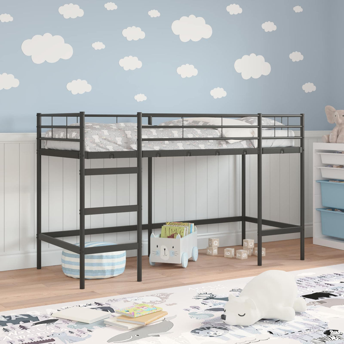 Kids' Loft Bed Frame Steel Black 75 cm 190 cm