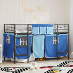 Kids Bunk Bed Frame Curtains Length Black blue