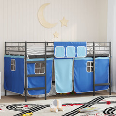Kids' Bunk Bed Frame with Curtains 107 x 203 cm Black and blue