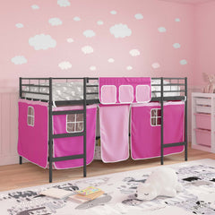 Kids' Bunk Bed Frame with Curtains 107 x 203 cm Black and pink