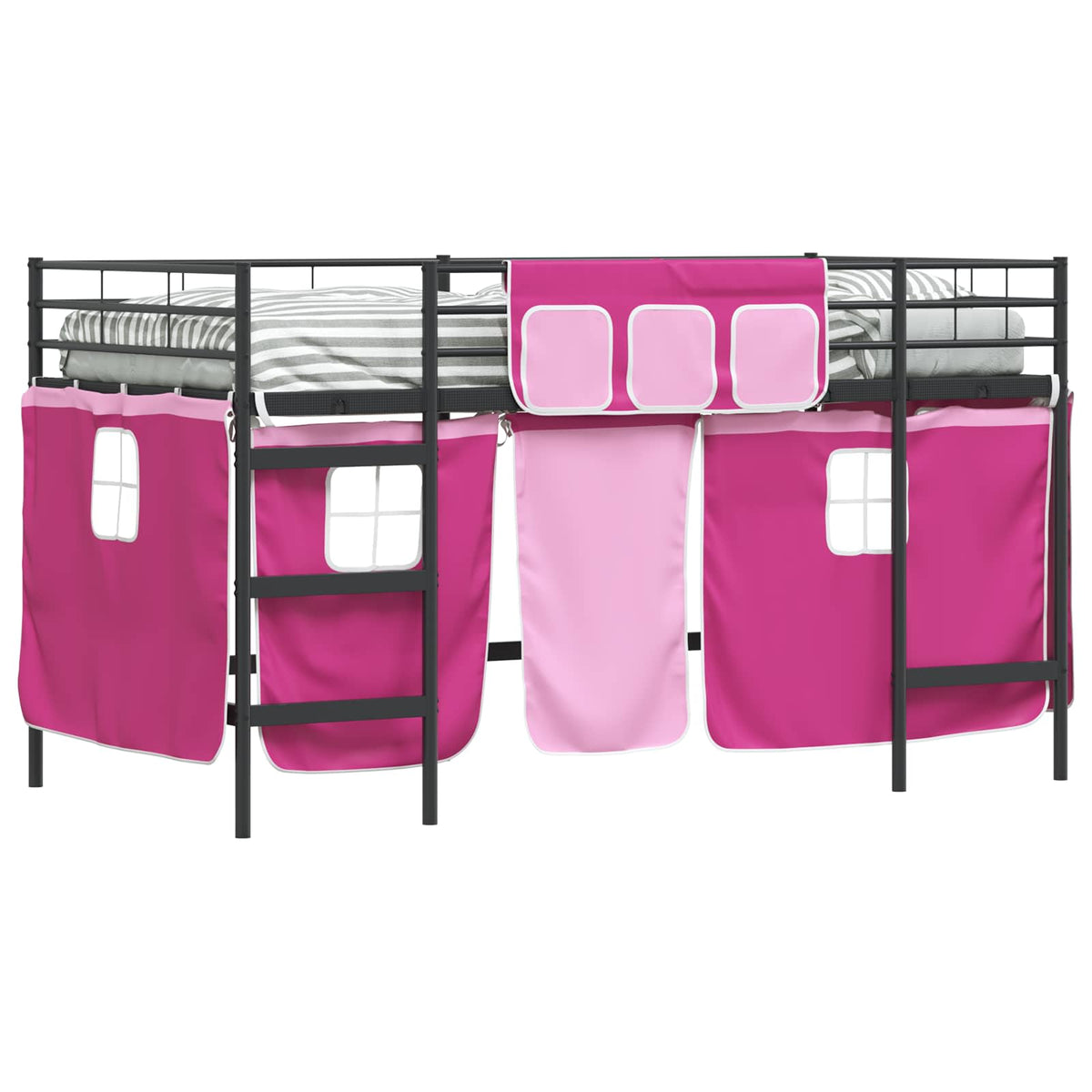 Kids' Bunk Bed Frame with Curtains 107 x 203 cm Black and pink