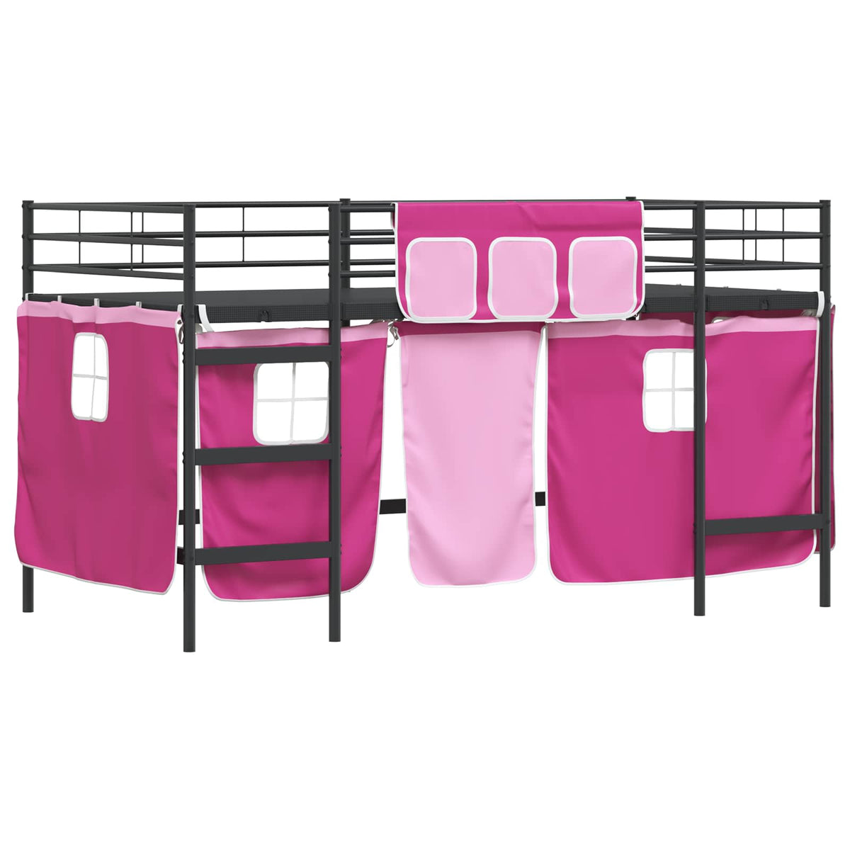 Kids' Bunk Bed Frame with Curtains 107 x 203 cm Black and pink