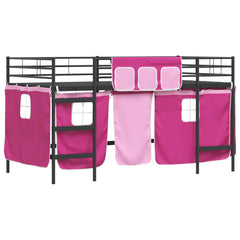 Kids' Bunk Bed Frame with Curtains 107 x 203 cm Black and pink