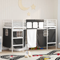 Kids Bunk Bed Frame Curtains Length White black