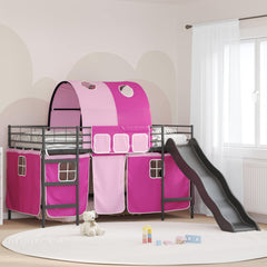 Kids' Bunk Bed Frame with Curtains Length 200 cm Black and pink 80 cm
