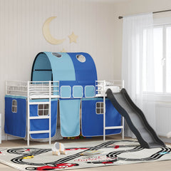 Kids' Bunk Bed Frame with Curtains Length 200 cm White and blue 80 cm