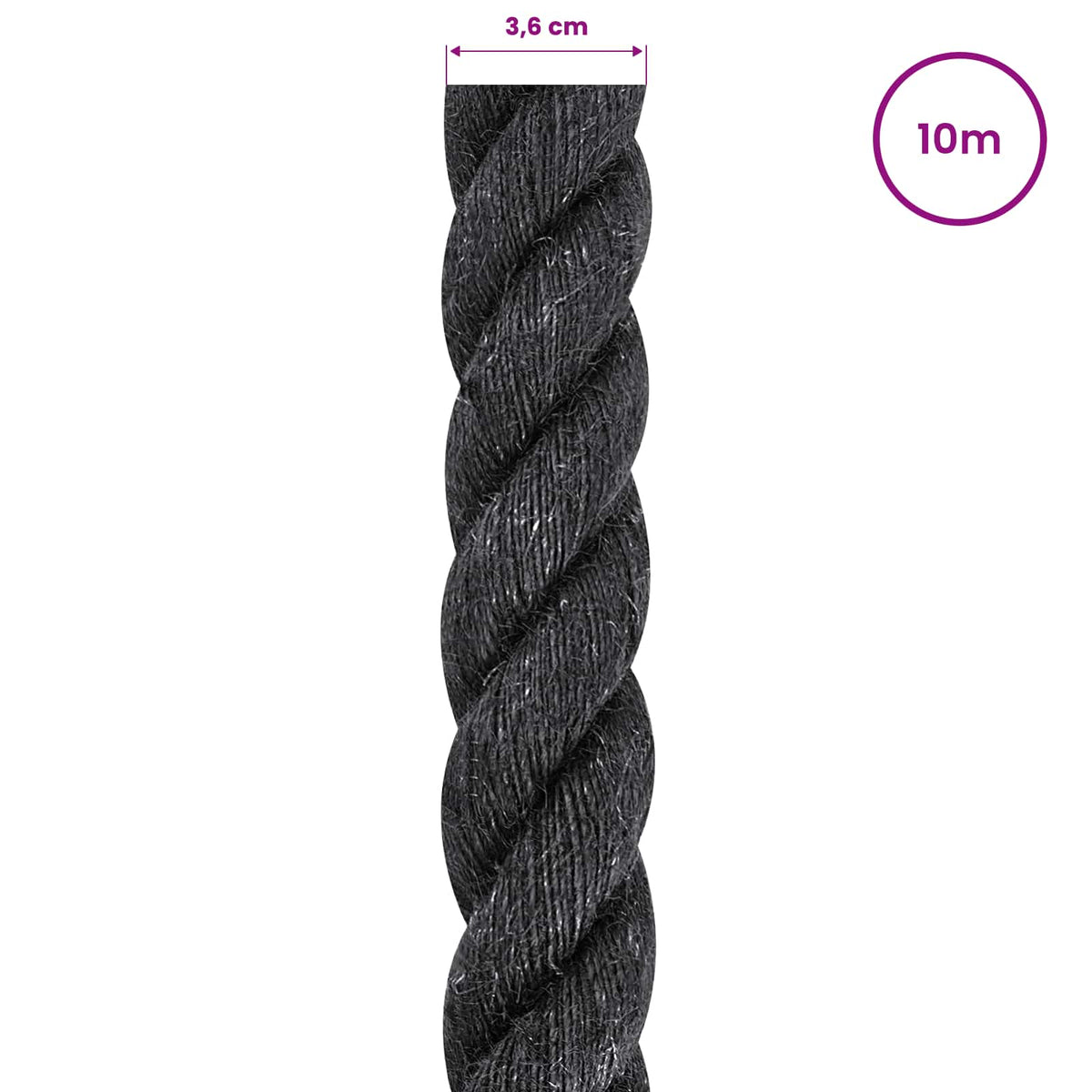 Jute Rope 300 mm 100% Tossa jute Black Length 10 m 36 mm