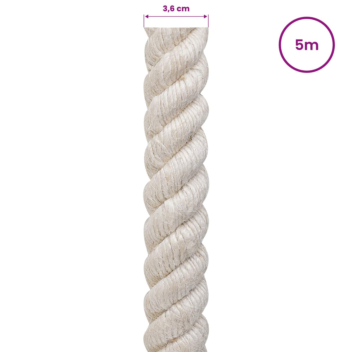 vidaXL Jute Rope 360 mm 5 m White 100% Tossa jute 5
