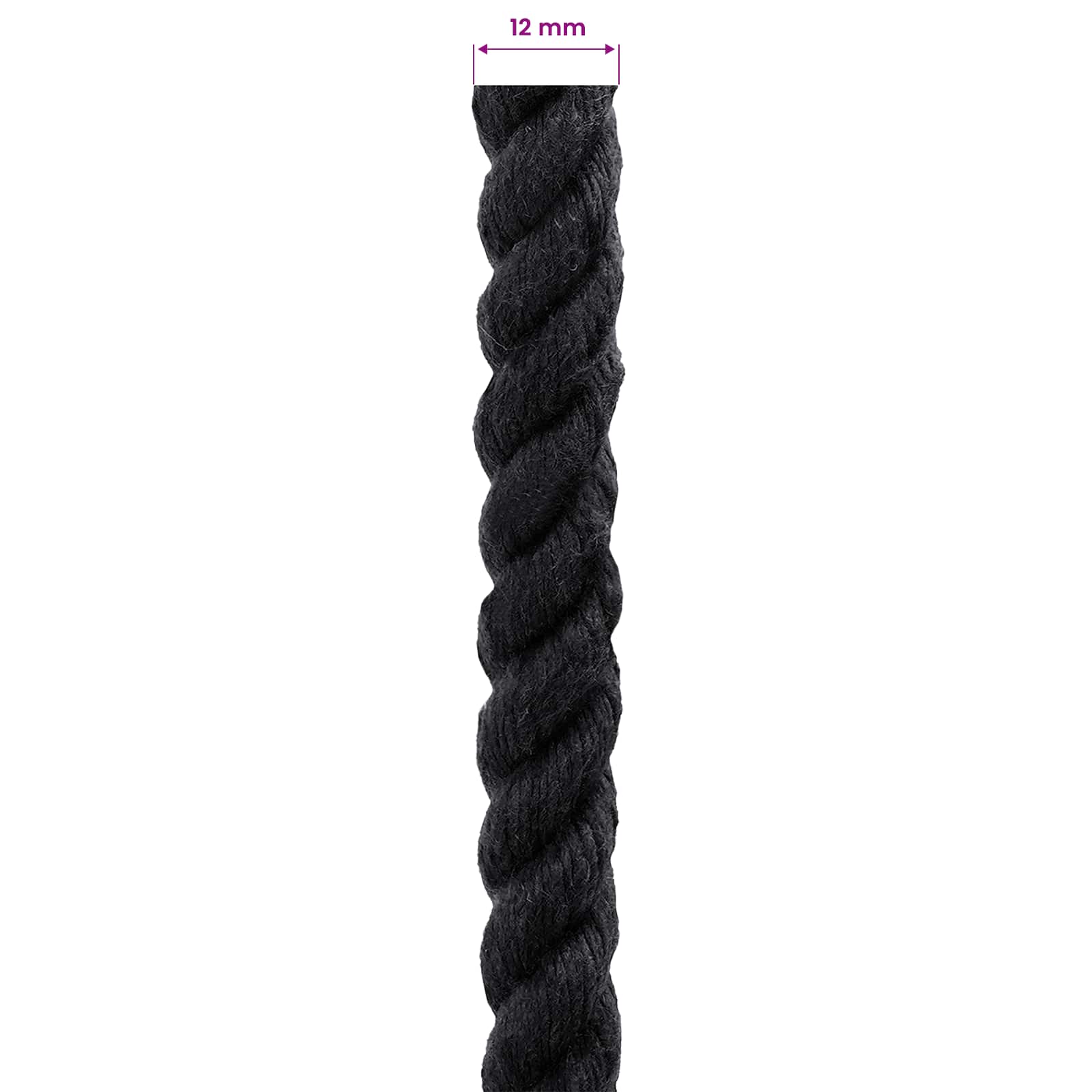 vidaXL Cotton Rope 12 mm 50 m Black 100% Cotton 6
