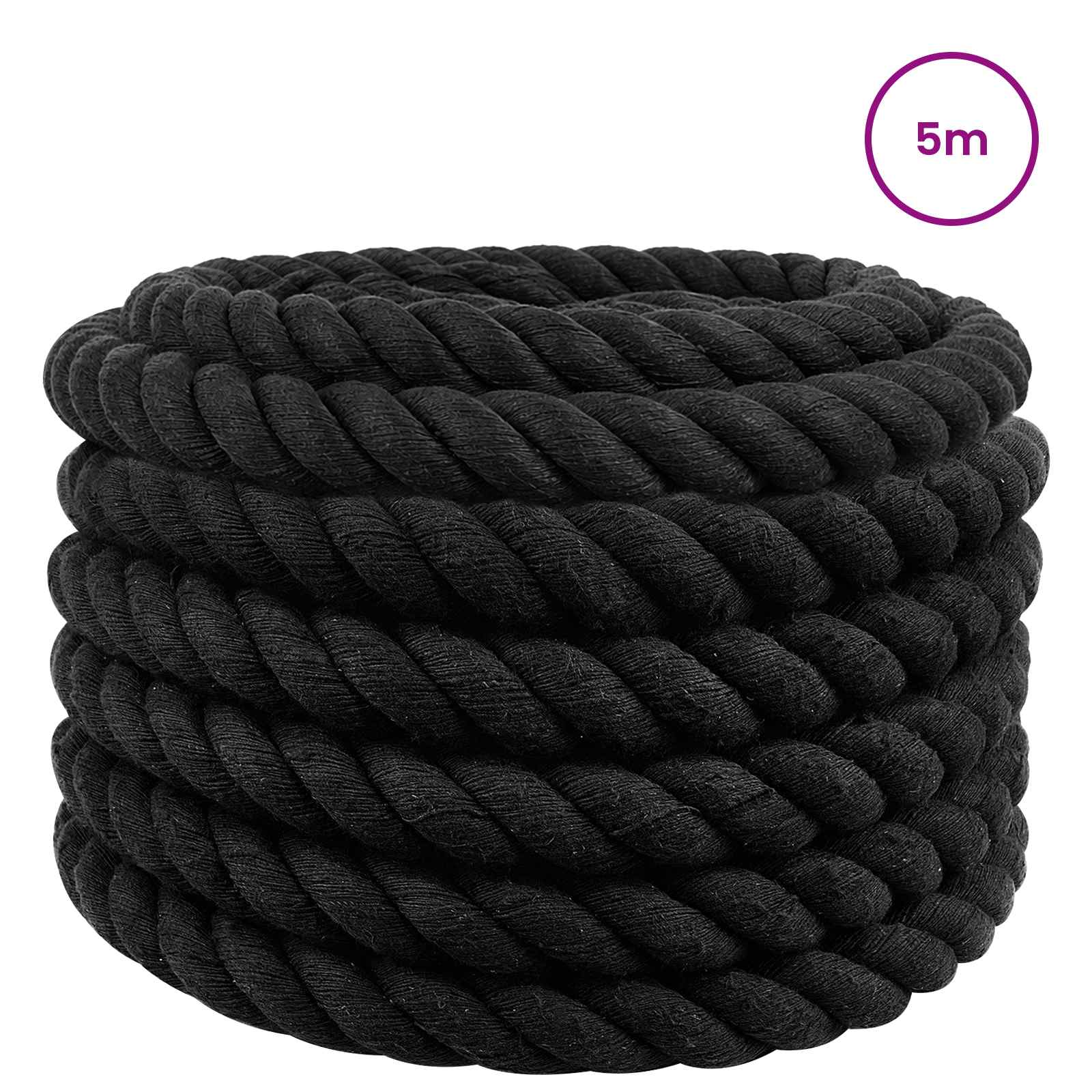 vidaXL Cotton Rope 36 mm 5 m Black 100% Cotton 3