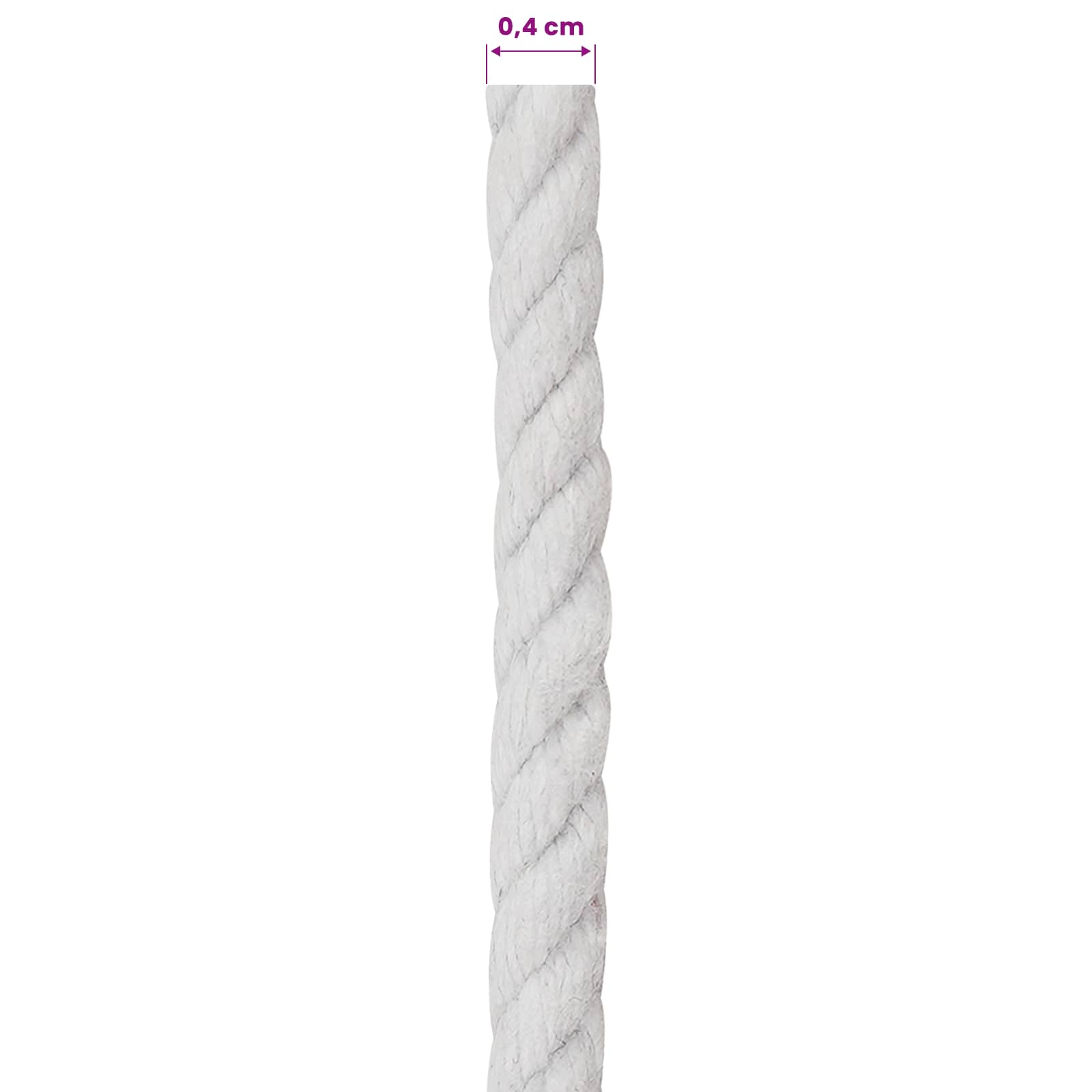 vidaXL Cotton Twine 4 mm 250 m White 100% Cotton 6