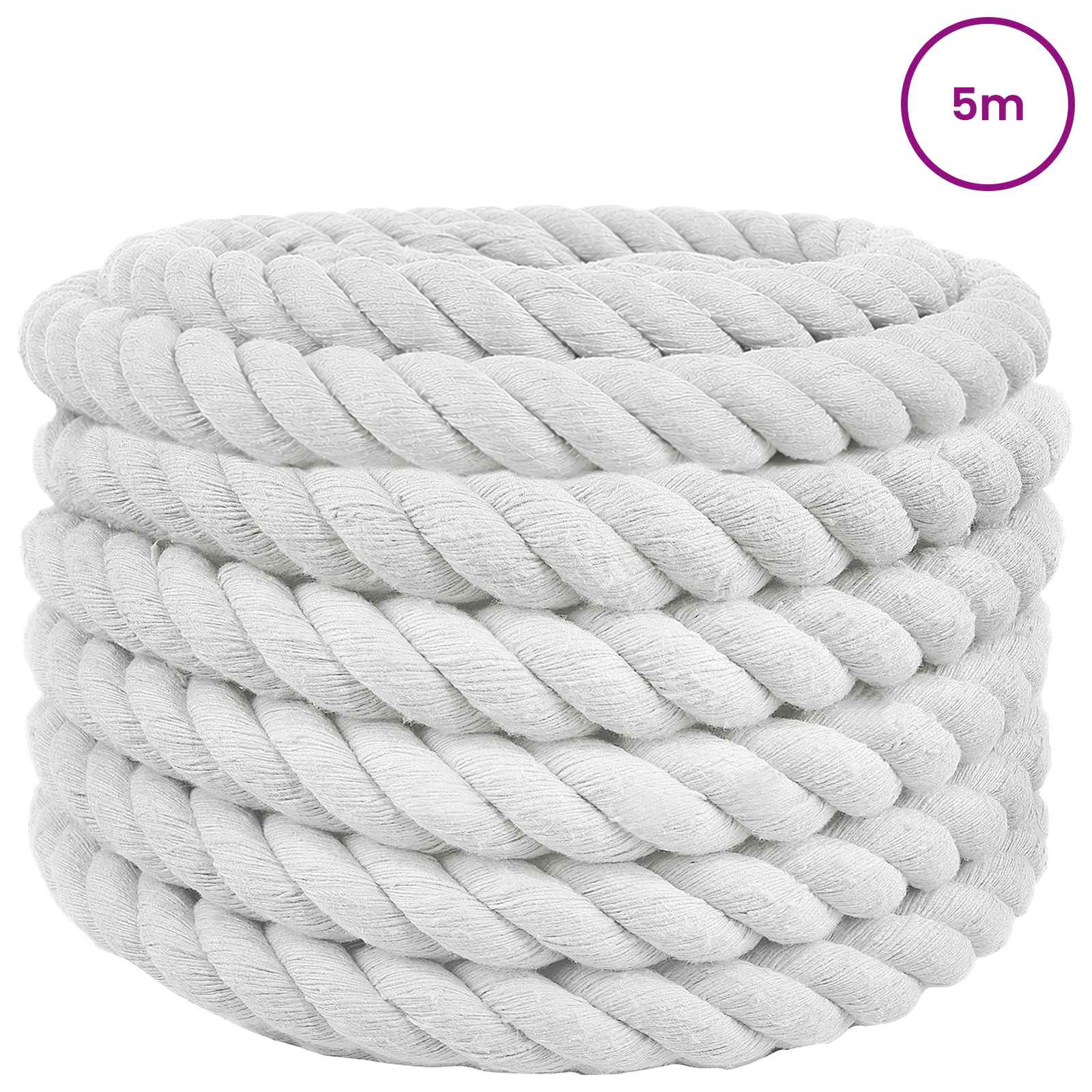 vidaXL Cotton Rope 40 mm 5 m White 100% Cotton 3