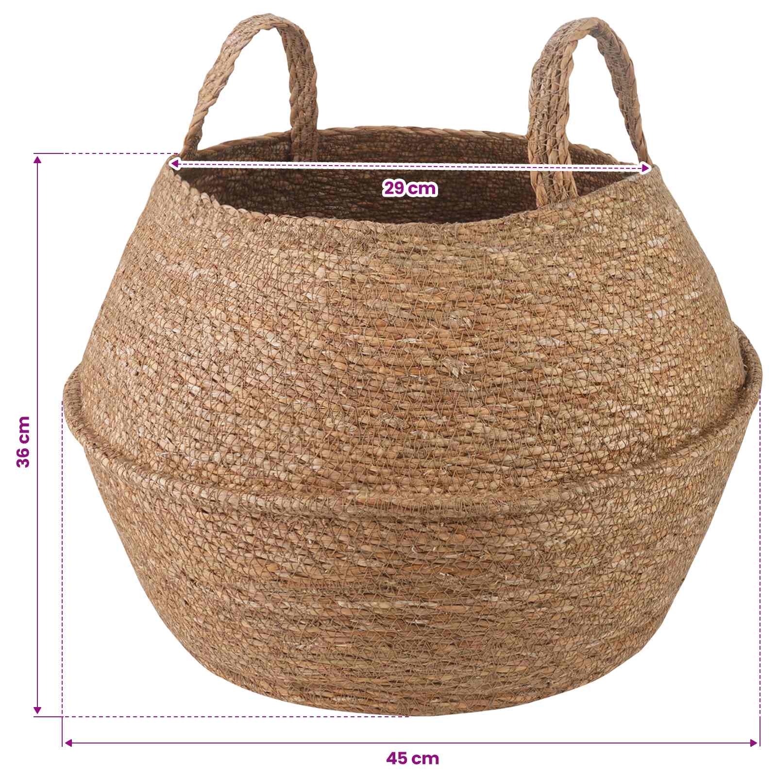 vidaXL Plant Pot with Handles 2 pcs Natural Ø 45 x 36 cm 100% Seagrass 6