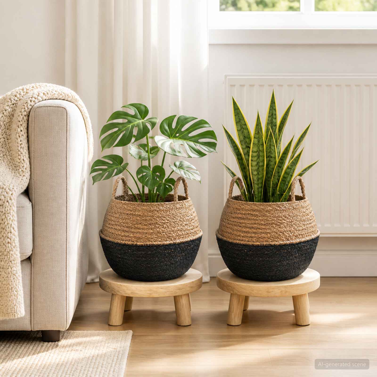 vidaXL Plant Pot with Handles 2 pcs Black Ø 45 x 36 cm 100% Seagrass 1