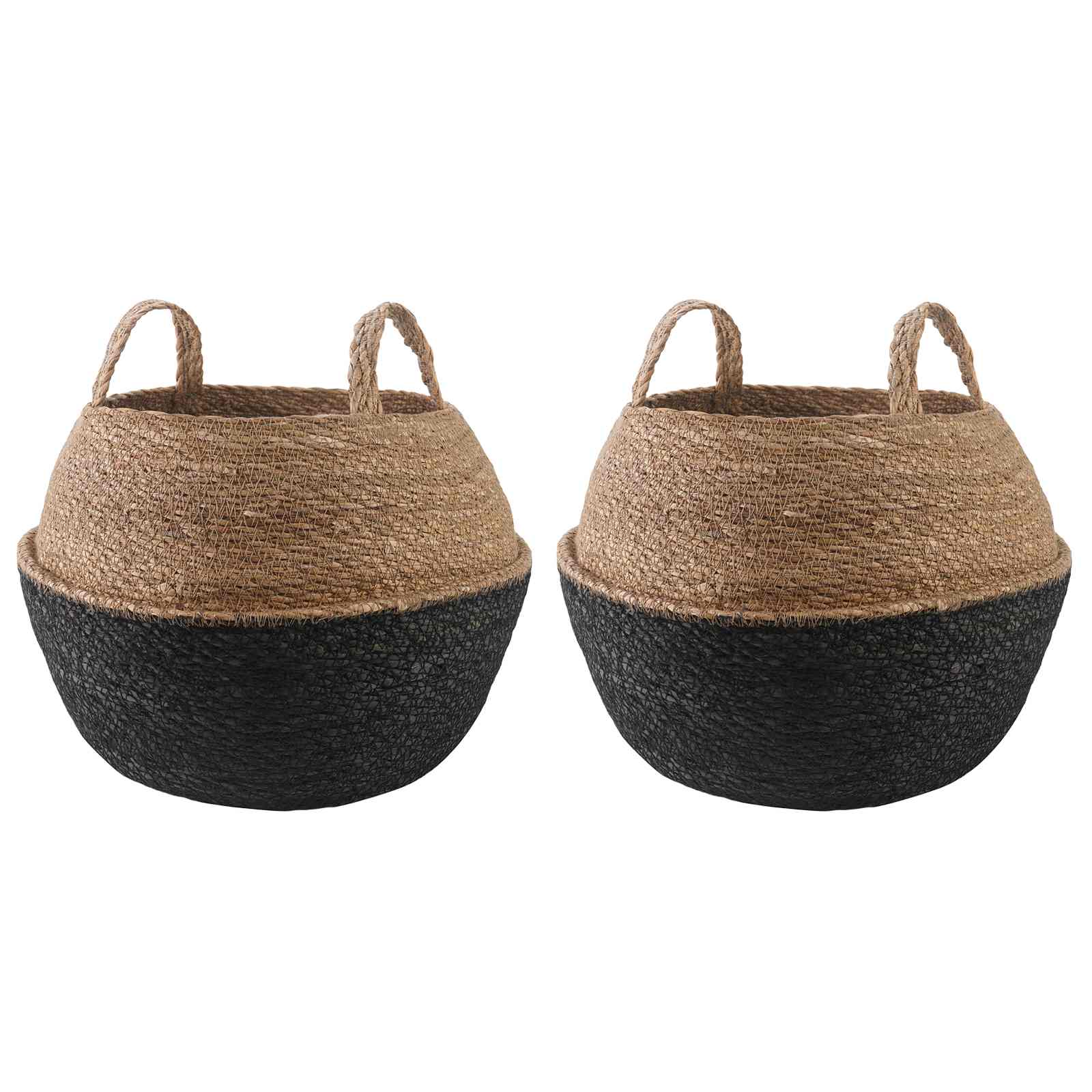 vidaXL Plant Pot with Handles 2 pcs Black Ø 45 x 36 cm 100% Seagrass 2