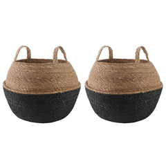 vidaXL Plant Pot with Handles 2 pcs Black Ø 45 x 36 cm 100% Seagrass 2