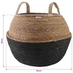 vidaXL Plant Pot with Handles 2 pcs Black Ø 45 x 36 cm 100% Seagrass 6