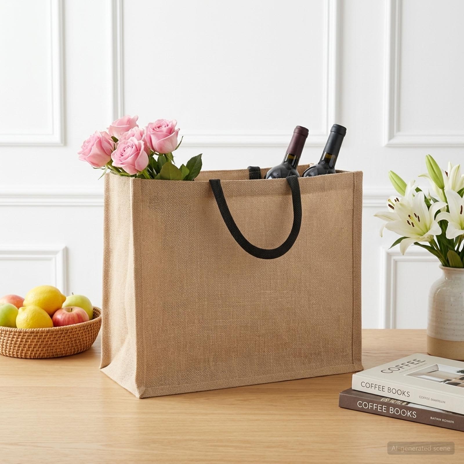 vidaXL Jute Handbags 5 Natural and Black 42 x 33 x 19 cm 1
