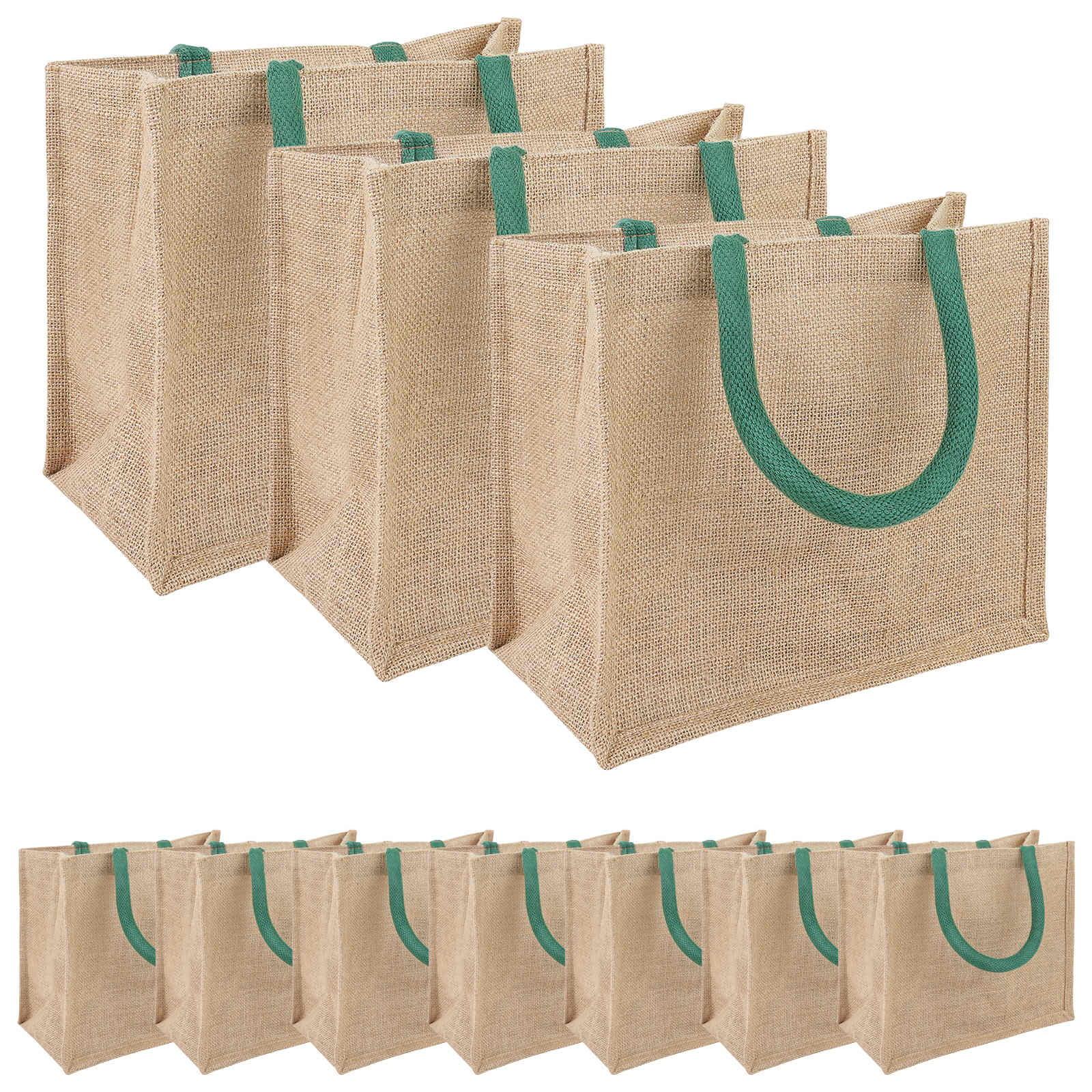 vidaXL Jute Handbags 10 Natural and Green 26 x 22 x 14 cm 2