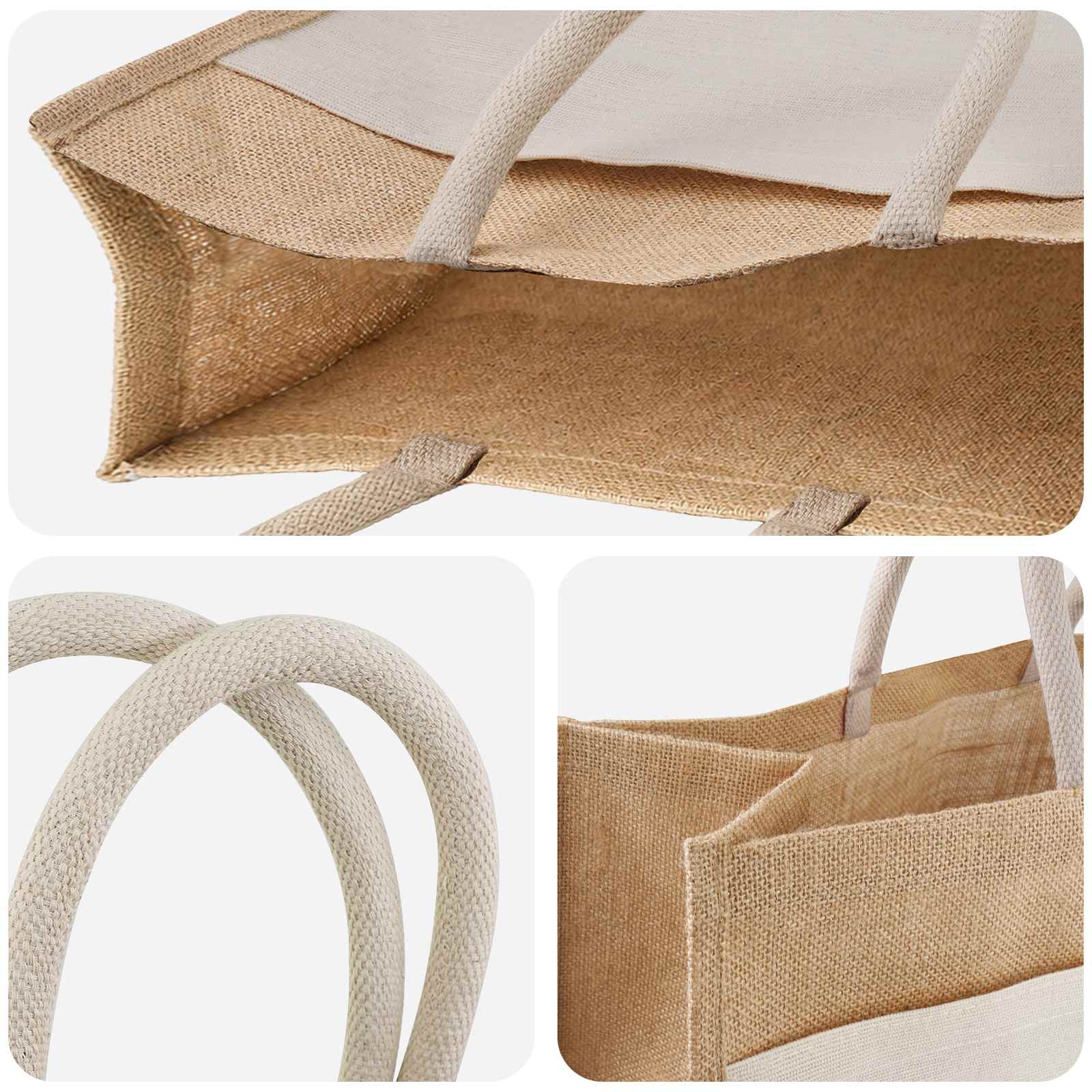 vidaXL Jute Handbags with Pocket 5 Natural and White 42 x 33 x 19 cm 4