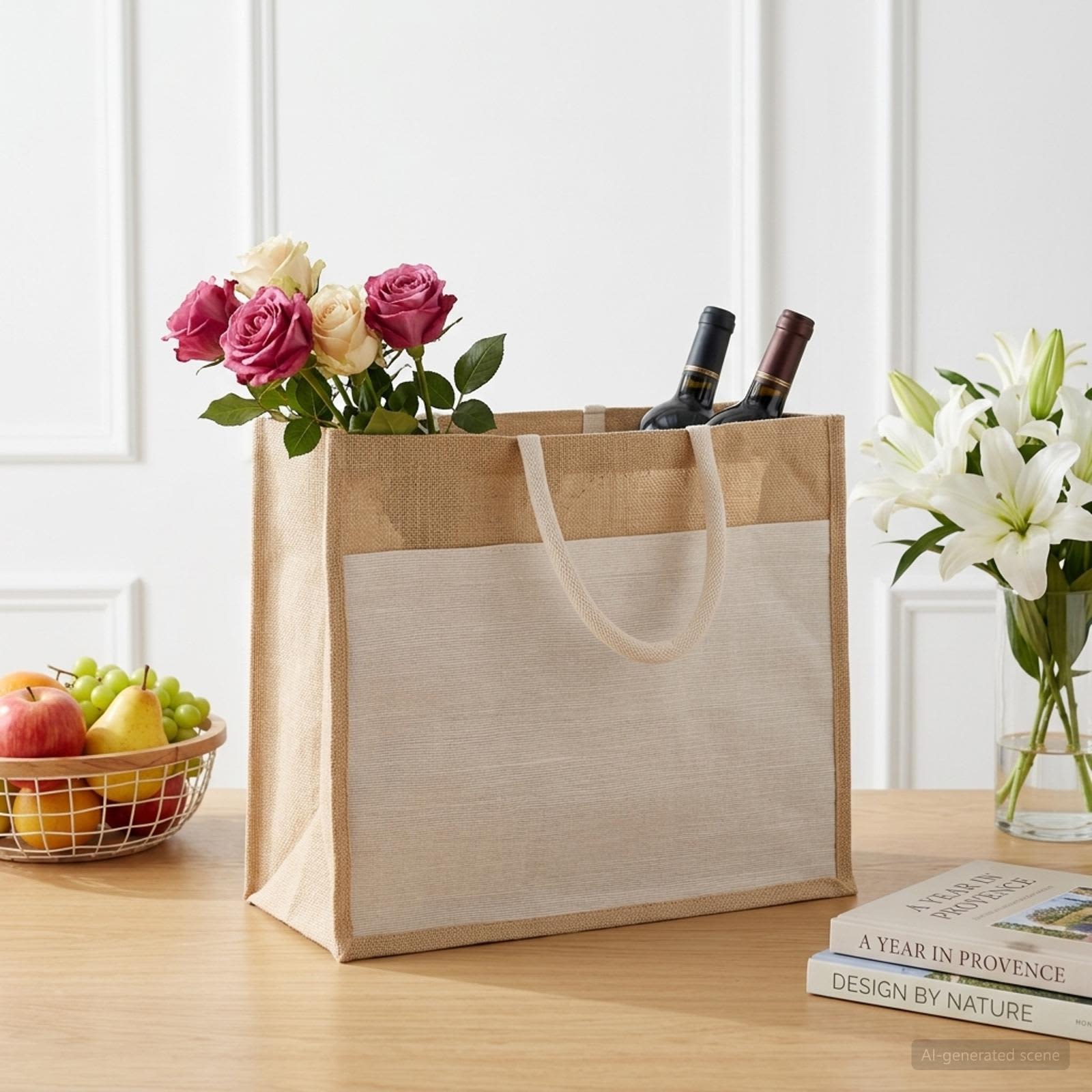 vidaXL Jute Handbags with Pocket 5 Natural and White 42 x 33 x 19 cm 1