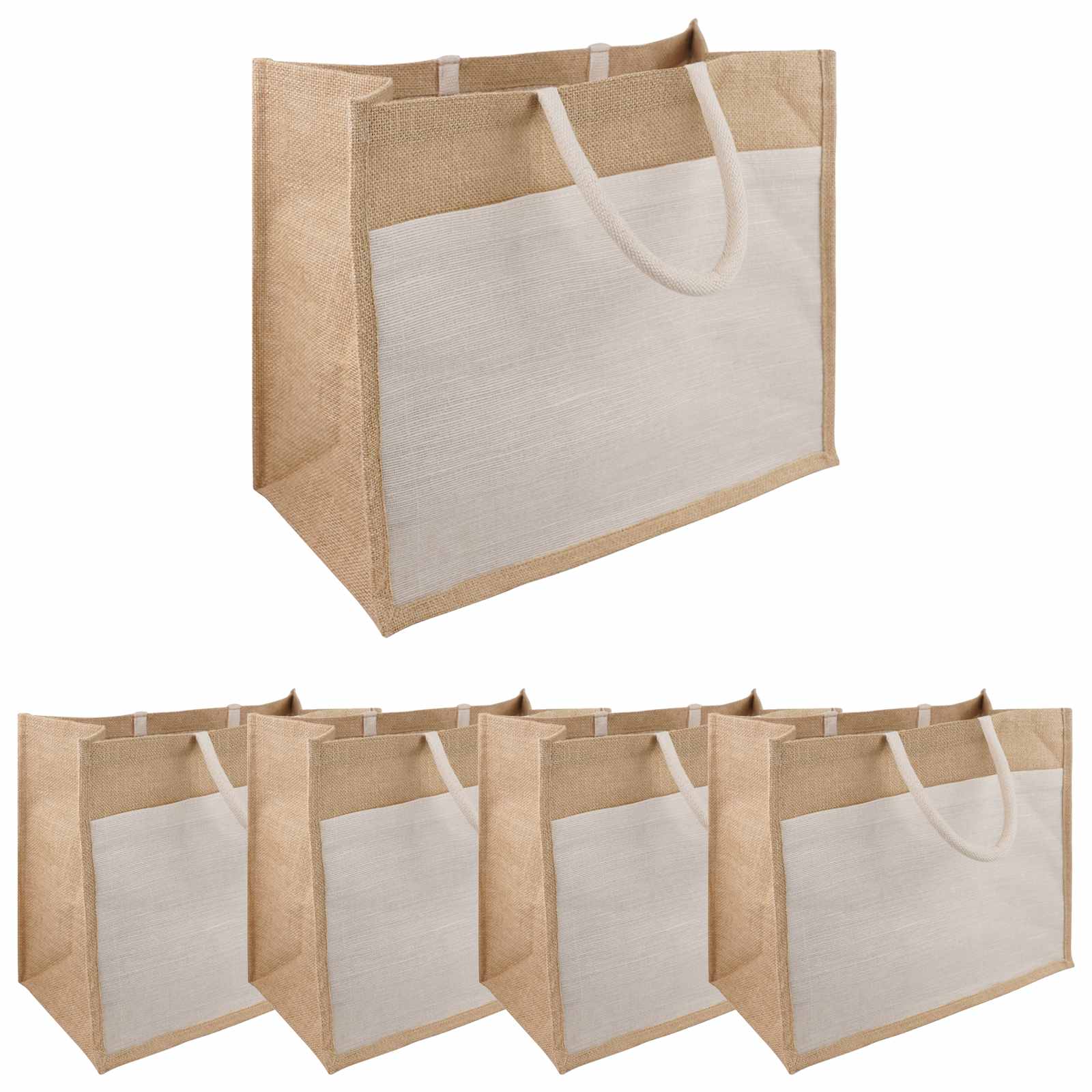 vidaXL Jute Handbags with Pocket 5 Natural and White 42 x 33 x 19 cm 2