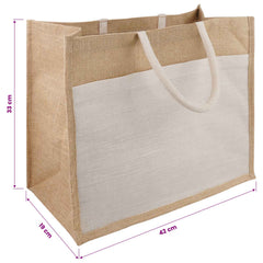 vidaXL Jute Handbags with Pocket 10 Natural and White 42 x 33 x 19 cm 5