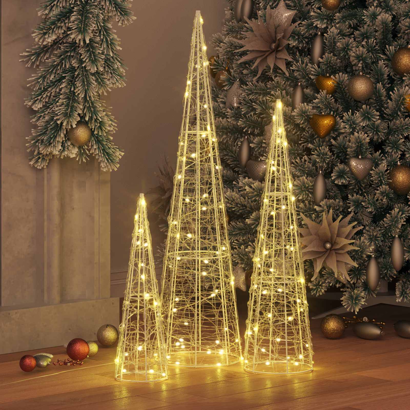 vidaXL Christmas Tree 3 pcs 90 LEDs Warm white 20 x 20 x 80 cm Acrylic 3
