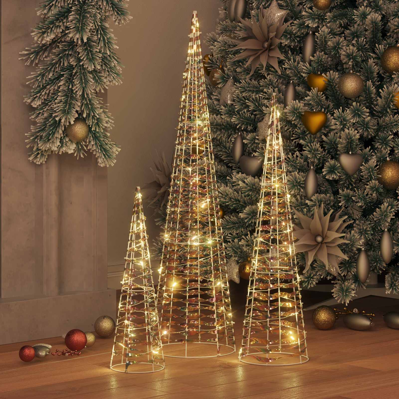 vidaXL Christmas Tree 3 pcs 90 LEDs Warm white 20 x 20 x 80 cm PET 3