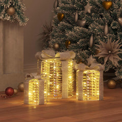 vidaXL Gift Box Decoration 3 pcs Warm white 20 x 20 x 20 cm PET 3